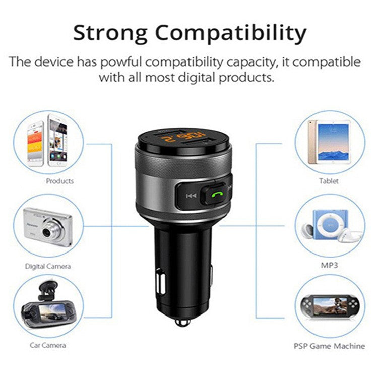 C57 Mini Dual USB QC3.0 Car Charger FM Transmitter Hands-free Call Bluetooth MP3 Music Player