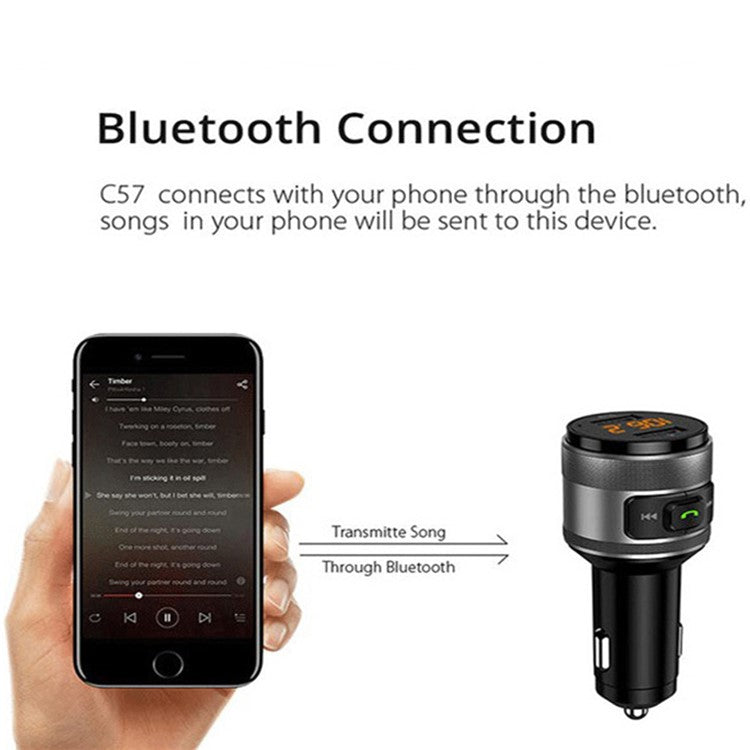 C57 Mini Dual USB QC3.0 Car Charger FM Transmitter Hands-free Call Bluetooth MP3 Music Player