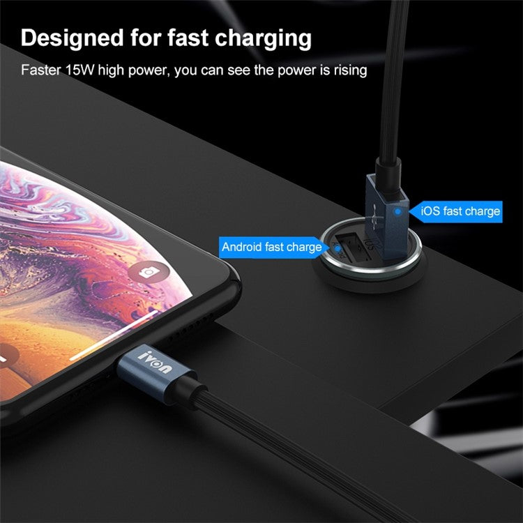 IVON CC37 Mini Car Charger Dual Ports 15W Fast Charging Station 3.1A Phone Charger with 1m Micro USB Cable