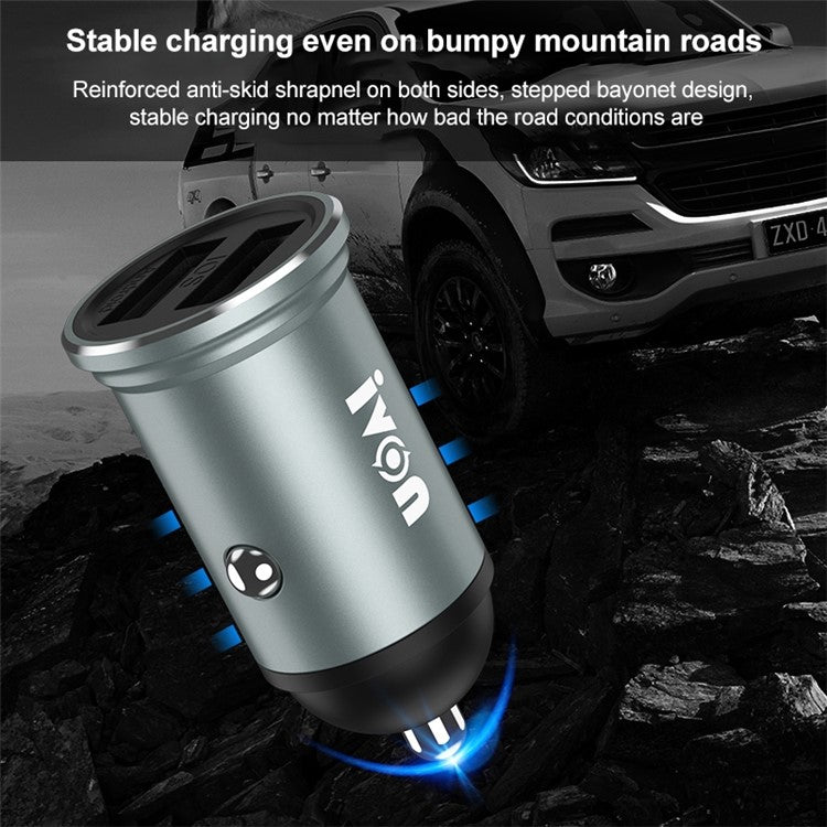 IVON CC37 Mini Car Charger Dual Ports 15W Fast Charging Station 3.1A Phone Charger with 1m Micro USB Cable