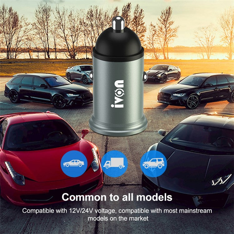 IVON CC37 Mini Car Charger Dual Ports 15W Fast Charging Station 3.1A Phone Charger with 1m Micro USB Cable