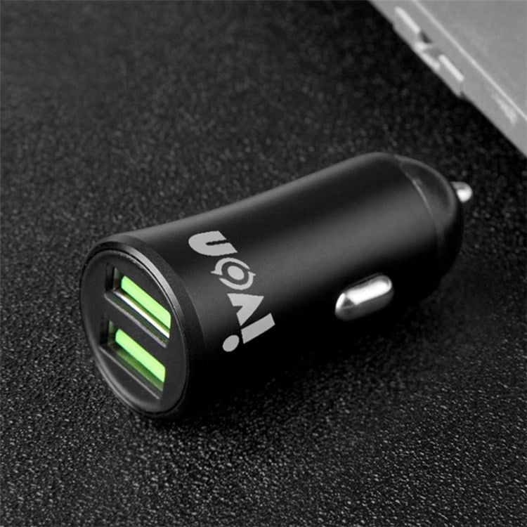 IVON CC26 5V 2.1A Dual USB Ports Fast Charger Car Charger for Cell Phone Camera Tablets Laptops and More - Black