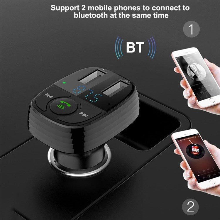 LOHEE S-11 Dual USB Ports FM Transmitter Bluetooth Calls Car Charger Cigarette Lighter Adapter - Black