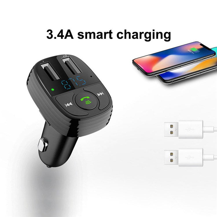 LOHEE S-11 Dual USB Ports FM Transmitter Bluetooth Calls Car Charger Cigarette Lighter Adapter - Black