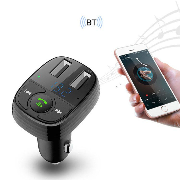 LOHEE S-11 Dual USB Ports FM Transmitter Bluetooth Calls Car Charger Cigarette Lighter Adapter - Black