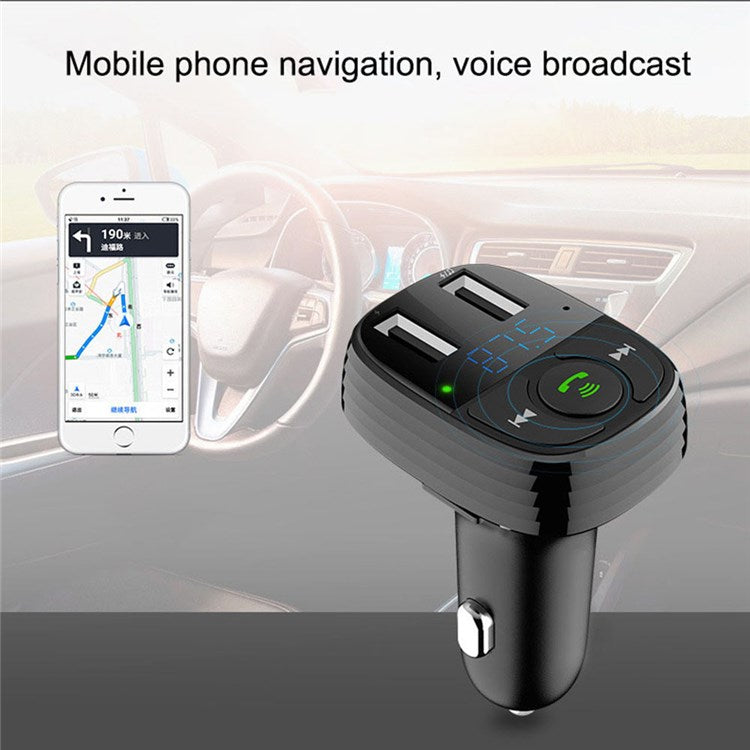 LOHEE S-11 Dual USB Ports FM Transmitter Bluetooth Calls Car Charger Cigarette Lighter Adapter - Black