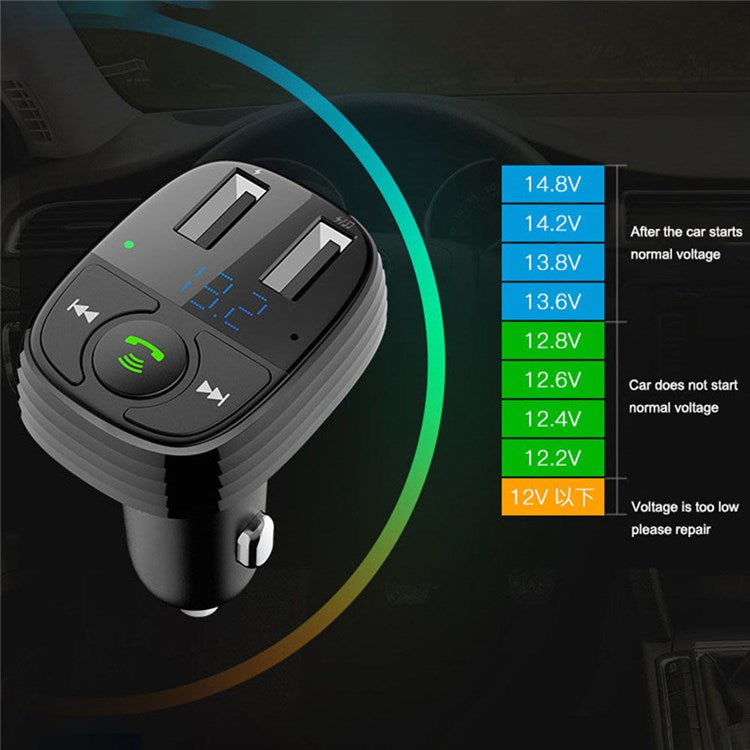 LOHEE S-11 Dual USB Ports FM Transmitter Bluetooth Calls Car Charger Cigarette Lighter Adapter - Black