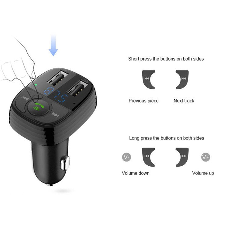 LOHEE S-11 Dual USB Ports FM Transmitter Bluetooth Calls Car Charger Cigarette Lighter Adapter - Black