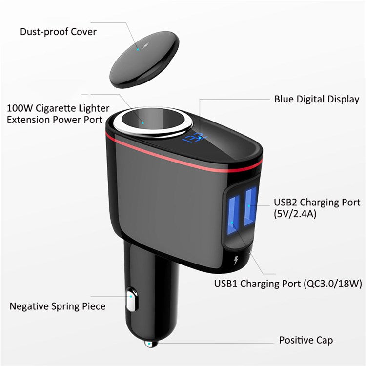 LOHEE S-06A Dual USB Car Charger Voltage Detection Cigarette Lighter Socket Charge Adapter