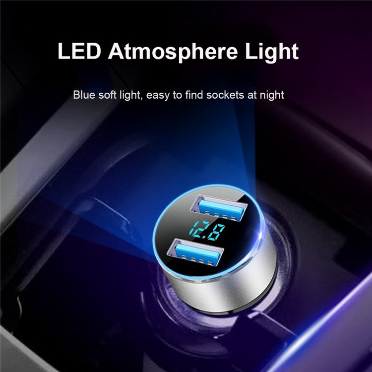 Dual USB Car Charger LED Ring Light Design 5V 3.1A Fast Charger Universal Car Phone Charger for Camera Tablets Laptops - Black