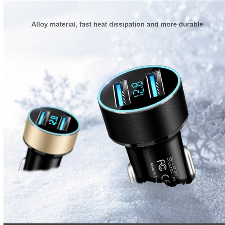 Dual USB Car Charger LED Ring Light Design 5V 3.1A Fast Charger Universal Car Phone Charger for Camera Tablets Laptops - Black / Blue