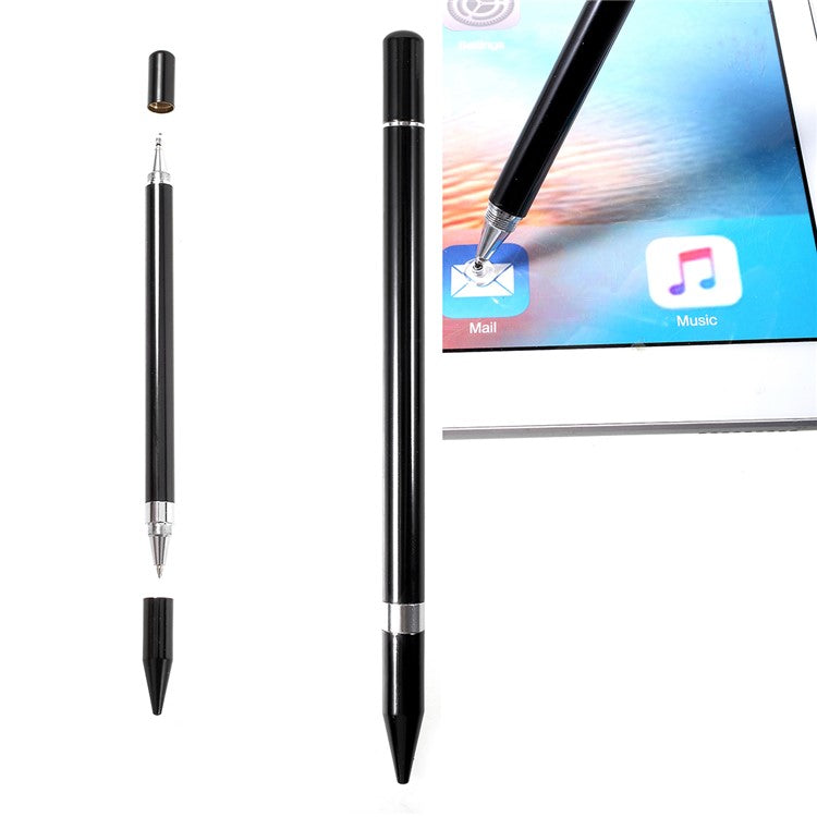 2 in 1 Muto-Function Stylus Pen with Ball Point Pen Feature for iPhone Samsung Sony etc. - Black