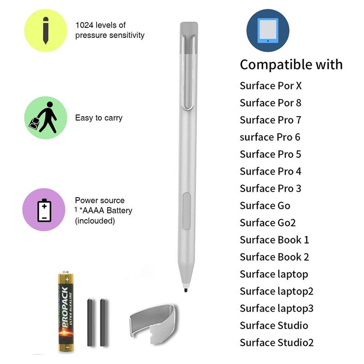 P303 For Microsoft Surface Pro 4/5/6/Go 2 Stylus Pen High Sensitive 1024 Pressure Level Drawing Writing Active Capacitive Pen - Black