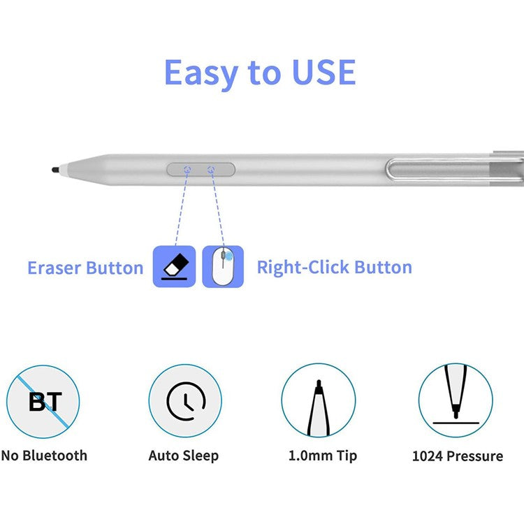 P303 For Microsoft Surface Pro 4/5/6/Go 2 Stylus Pen High Sensitive 1024 Pressure Level Drawing Writing Active Capacitive Pen - Black