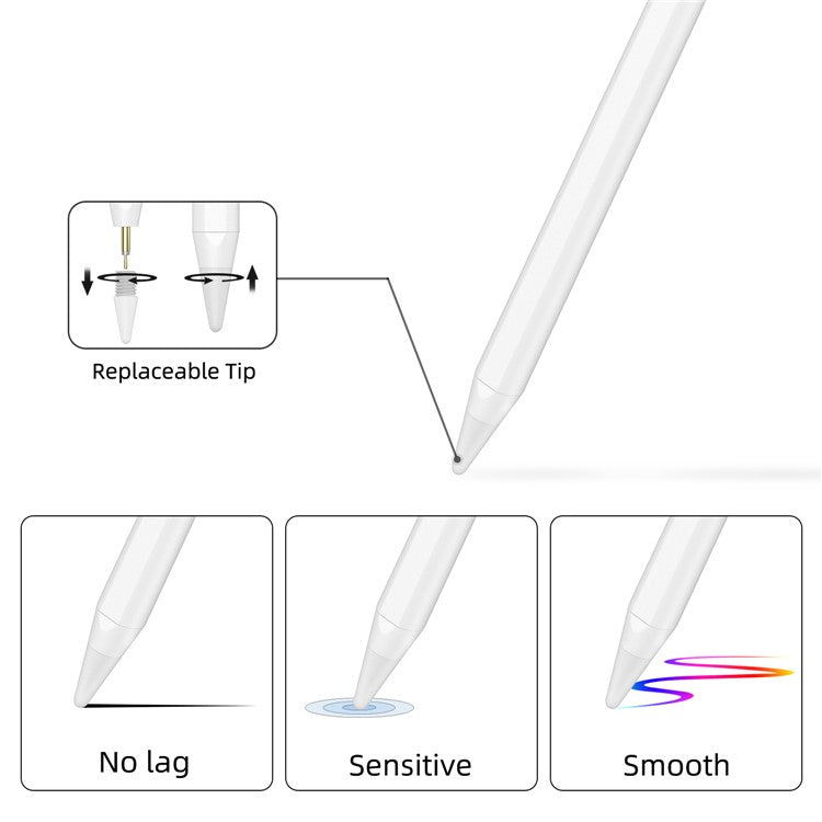 P6T Rechargeable Magnetic Adsorption Touch Screen Active Stylus Pen with Palm Rejection Tilt Detection (CE Certificated) for iPad Pro 11-inch/12.9-inch/iPad Air/iPad Mini/iPad (2018 and Later)