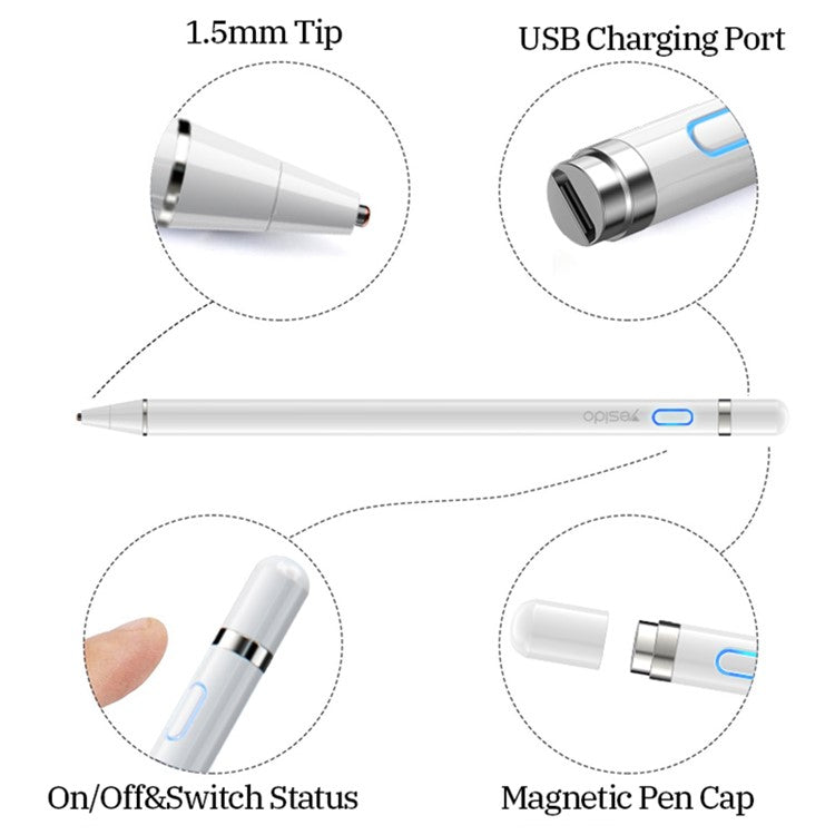 YESIDO ST05 Rechargeable Active Stylus Touch Pen Capacitive Screen Pencil for Phone Tablet