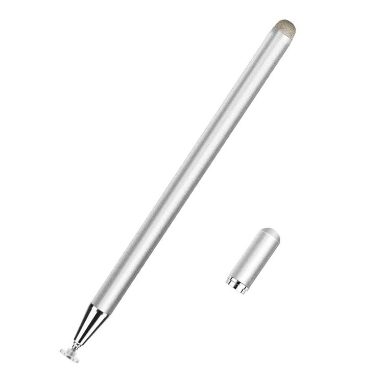 JD02 Universal 2-in-1 Round Disk/Cloth Pen Tip Capacitive Stylus Pen Tablet Phone Magnetic Adsorption Cap Drawing Writing Stylus Pen - Silver