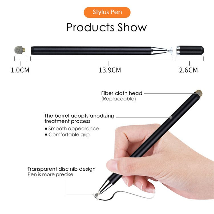 JD02 Universal 2-in-1 Round Disk/Cloth Pen Tip Capacitive Stylus Pen Tablet Phone Magnetic Adsorption Cap Drawing Writing Stylus Pen - Silver