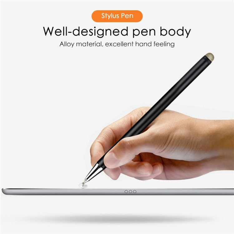 JD02 Universal 2-in-1 Round Disk/Cloth Pen Tip Capacitive Stylus Pen Tablet Phone Magnetic Adsorption Cap Drawing Writing Stylus Pen - Silver