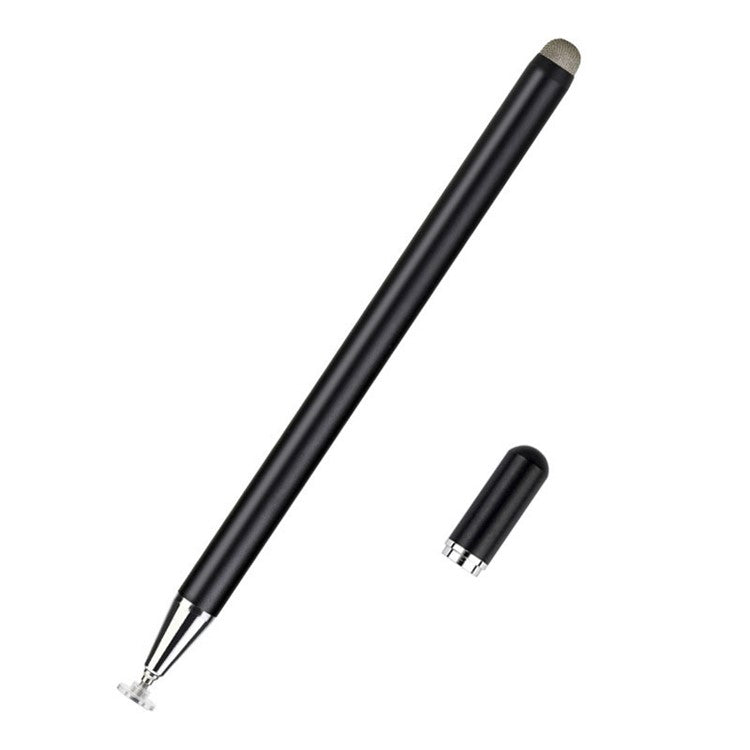 JD02 Universal 2-in-1 Round Disk/Cloth Pen Tip Capacitive Stylus Pen Tablet Phone Magnetic Adsorption Cap Drawing Writing Stylus Pen - Black