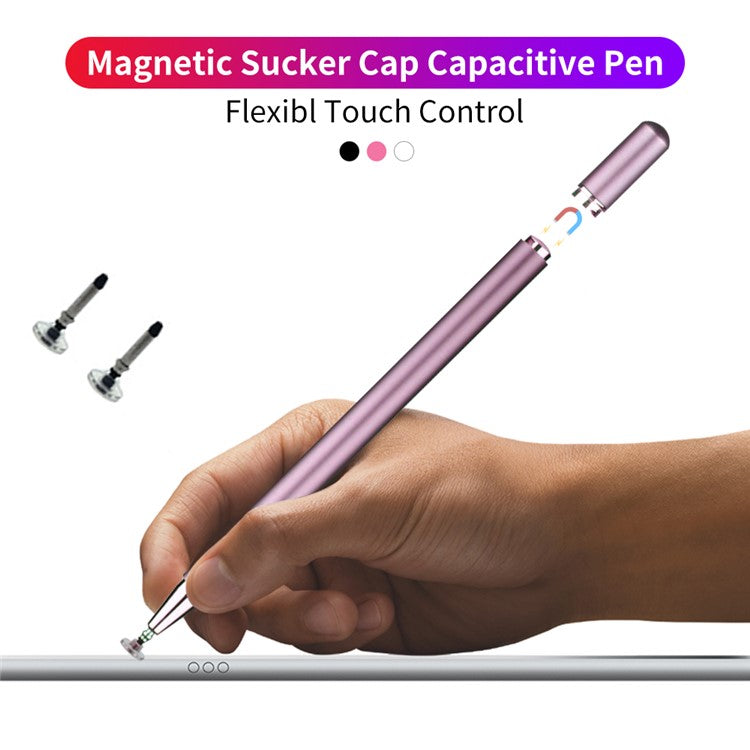 JD01 Universal Tablet Smartphone Capacitive Stylus Pen Magnetic Adsorption Cap Drawing Writing Stylus Pen with Spare Round Disk Pen Tip - Rose Gold