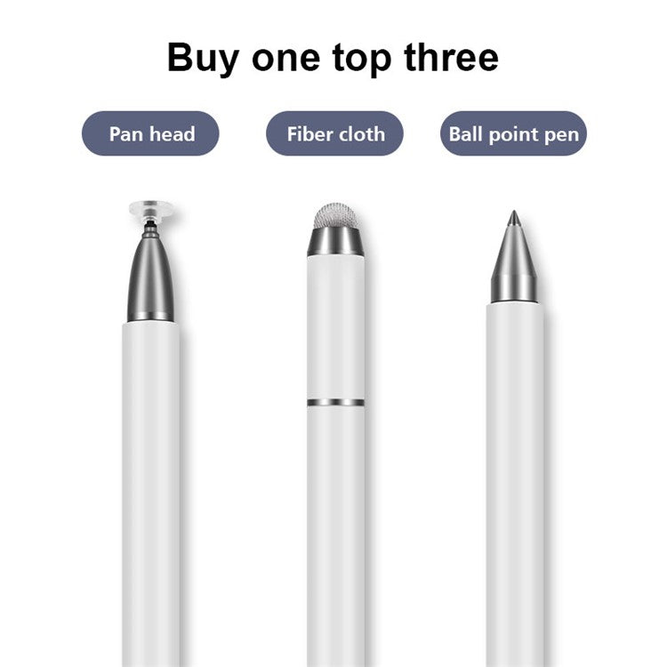 JB03 Universal 3-in-1 Round Disk/Cloth/Ballpoint Pen Tip Capacitive Stylus Pen Tablet Phone High Sensitive Writing Tool with Magnetic Adsorption Cap