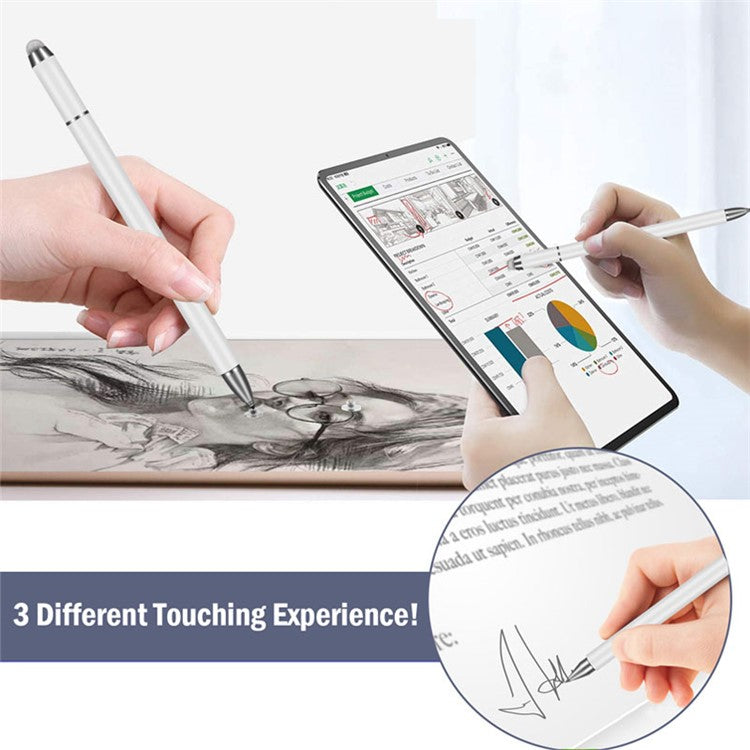 JB03 Universal 3-in-1 Round Disk/Cloth/Ballpoint Pen Tip Capacitive Stylus Pen Tablet Phone High Sensitive Writing Tool with Magnetic Adsorption Cap