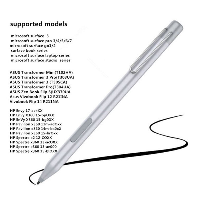 For Microsoft Surface 3/Surface Go 2/1/Surface Go Pro 7/6/5/4/3/Surface Book Go Active Stylus Pen High Sensitivity Tip Pencil - Silver