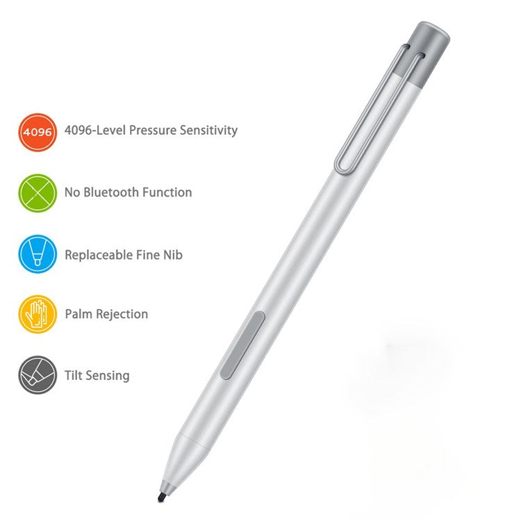 For Microsoft Surface 3/Surface Go 2/1/Surface Go Pro 7/6/5/4/3/Surface Book Go Active Stylus Pen High Sensitivity Tip Pencil - Silver