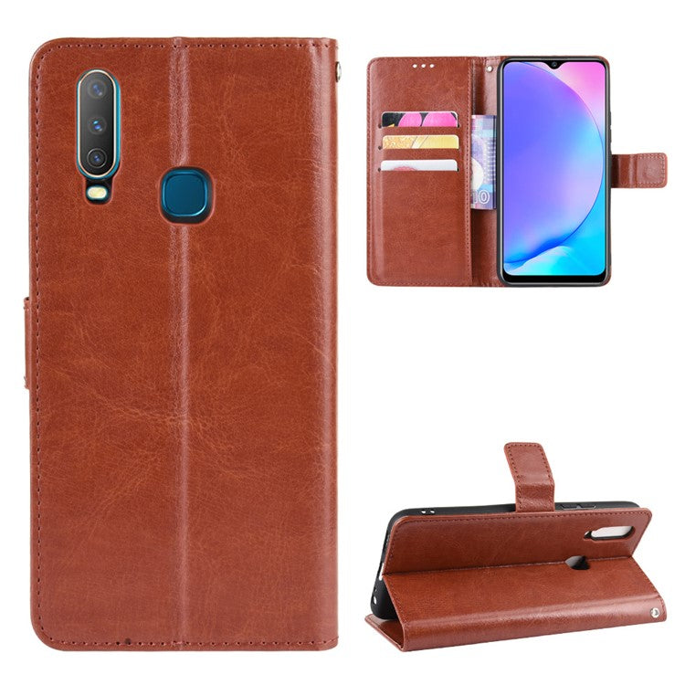 Crazy Horse Texture Leather Wallet Case for Vivo Y17/Y15/Y35 - Brown