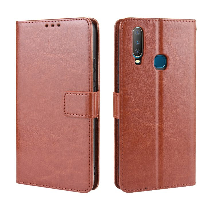 Crazy Horse Texture Leather Wallet Case for Vivo Y17/Y15/Y35 - Brown