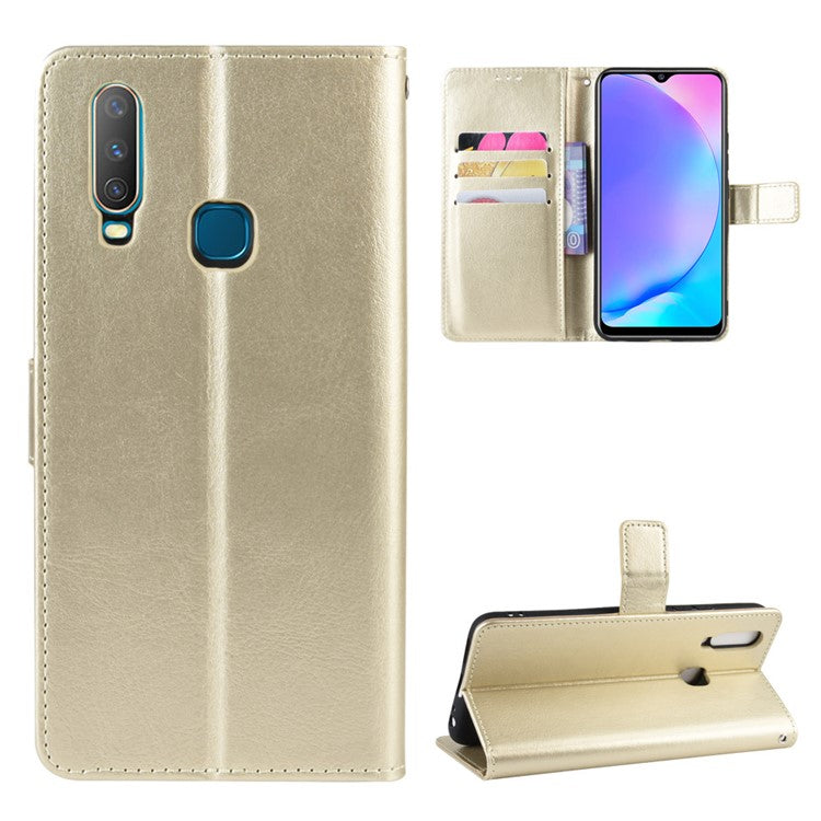 Crazy Horse Texture Leather Wallet Case for Vivo Y17/Y15/Y35 - Gold