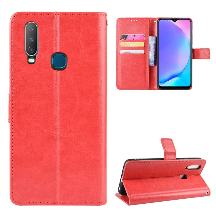 Crazy Horse Texture Leather Wallet Case for Vivo Y17/Y15/Y35 - Red