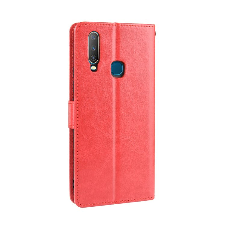 Crazy Horse Texture Leather Wallet Case for Vivo Y17/Y15/Y35 - Red