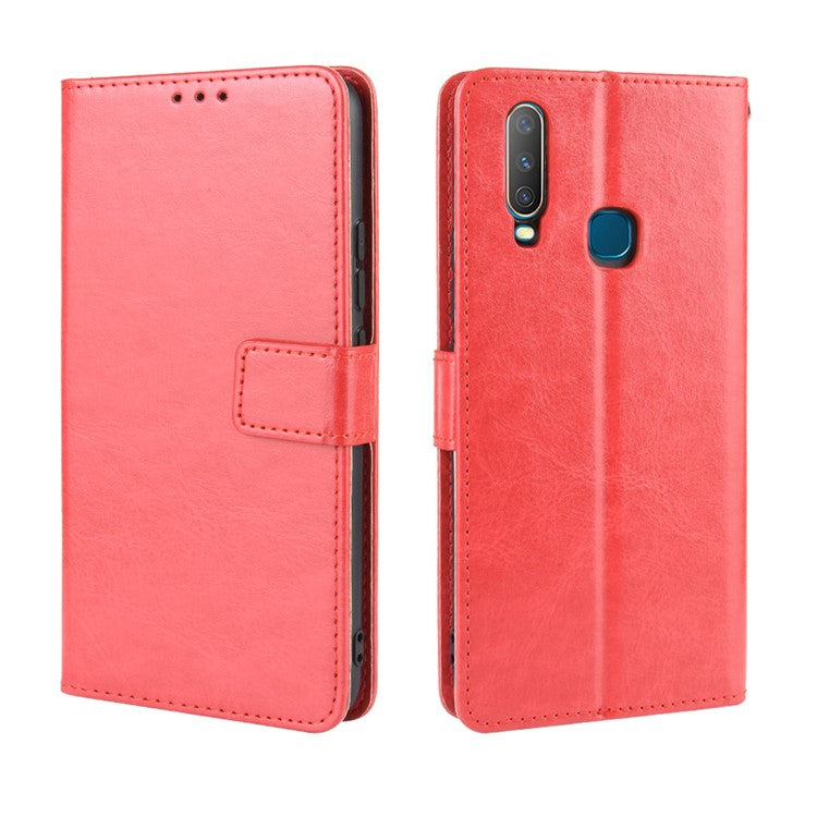 Crazy Horse Texture Leather Wallet Case for Vivo Y17/Y15/Y35 - Red