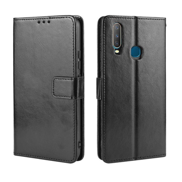 Crazy Horse Texture Leather Wallet Case for Vivo Y17/Y15/Y35 - Black