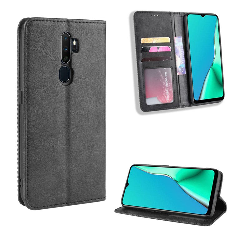 Retro Style PU Leather Stand Wallet Case for OPPO A9 2020/A5 2020/A11/A11X - Black