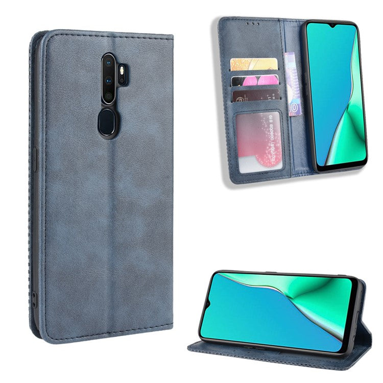 Retro Style PU Leather Stand Wallet Case for OPPO A9 2020/A5 2020/A11/A11X - Blue