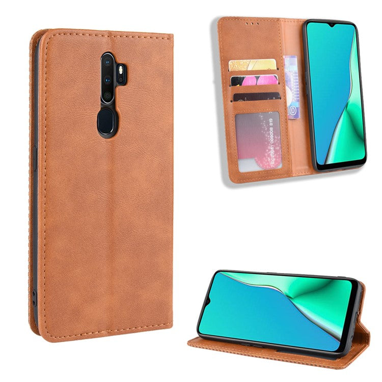 Retro Style PU Leather Stand Wallet Case for OPPO A9 2020/A5 2020/A11/A11X - Brown