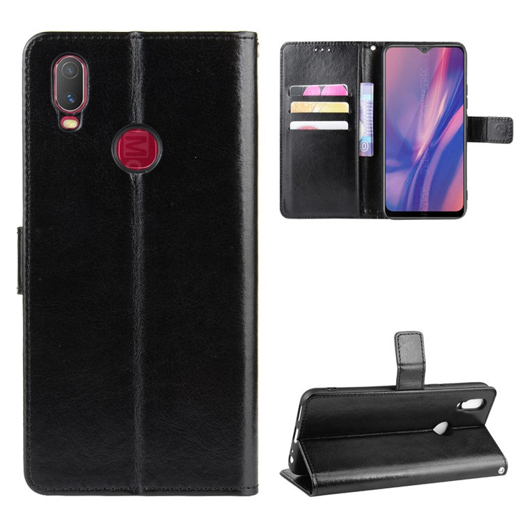 Crazy Horse Wallet Leather Stand Case for vivo Y11 (2019) - Black