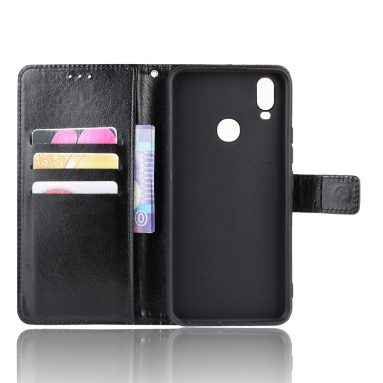 Crazy Horse Wallet Leather Stand Case for vivo Y11 (2019) - Black