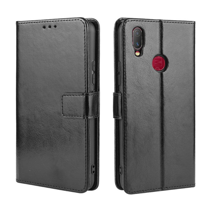 Crazy Horse Wallet Leather Stand Case for vivo Y11 (2019) - Black