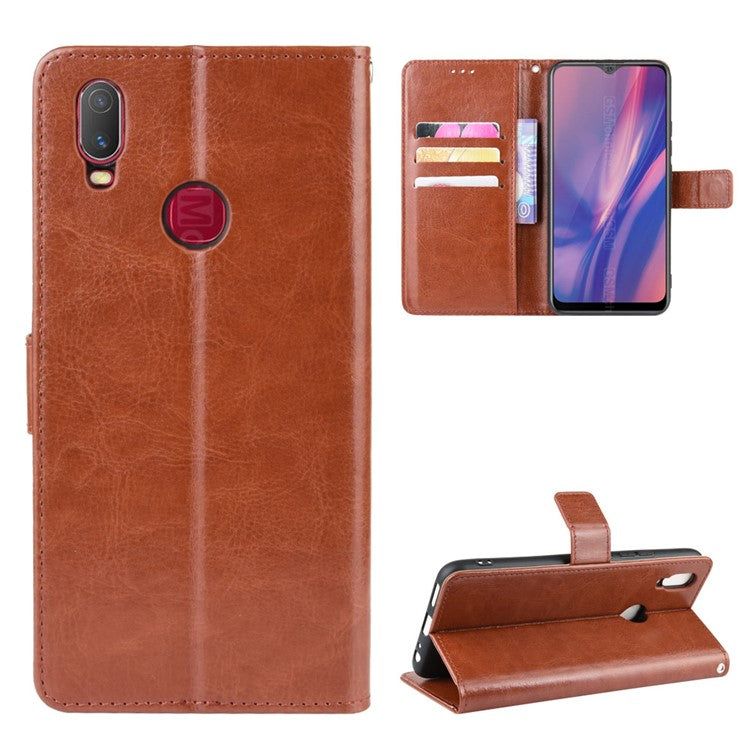 Crazy Horse Wallet Leather Stand Case for vivo Y11 (2019) - Brown