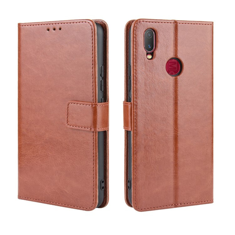 Crazy Horse Wallet Leather Stand Case for vivo Y11 (2019) - Brown