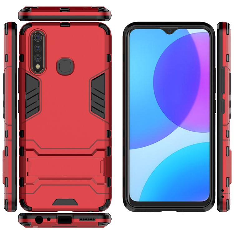 Cool Guard PC + TPU Combo Cover with Kickstand for vivo U3 / Y19 - Red