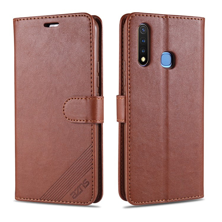 AZNS PU Leather Wallet Mobile Cover for vivo U3/Y19/Y5s - Brown