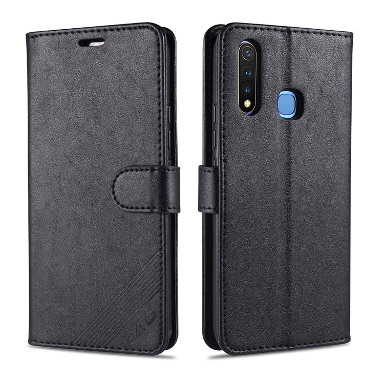 AZNS PU Leather Wallet Mobile Cover for vivo U3/Y19/Y5s - Black