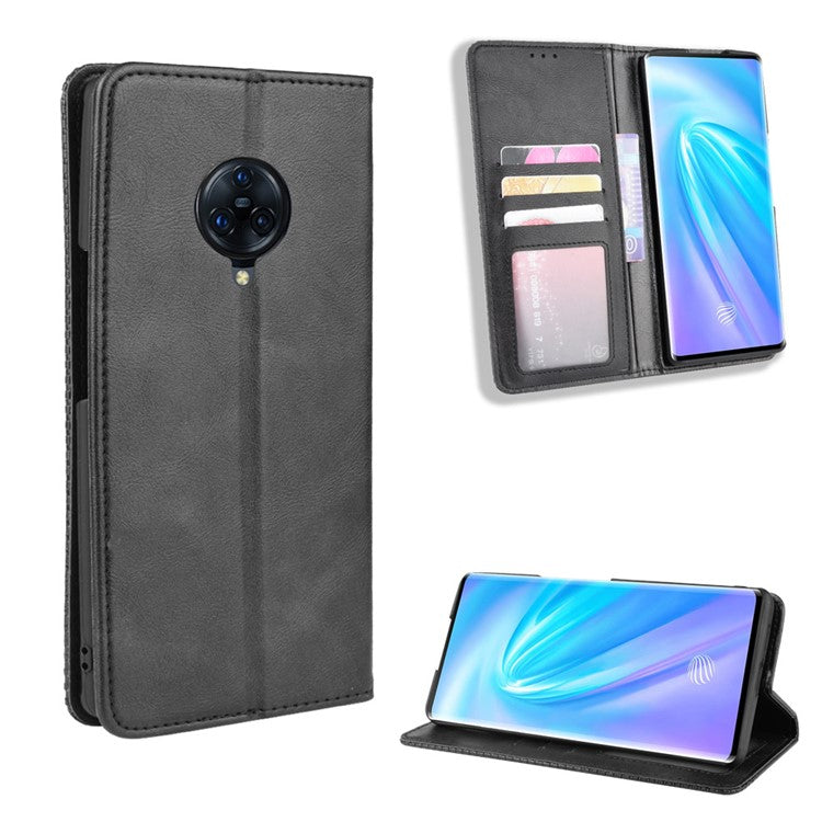 Retro Style Leather Wallet Stand Case for vivo NEX 3/NEX 3 5G - Black