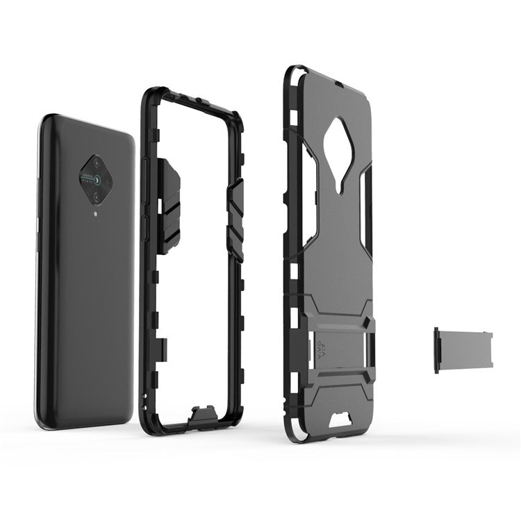 Stylish PC+TPU Case with Kickstand for vivo V17/Y9s/S1 Pro - Black