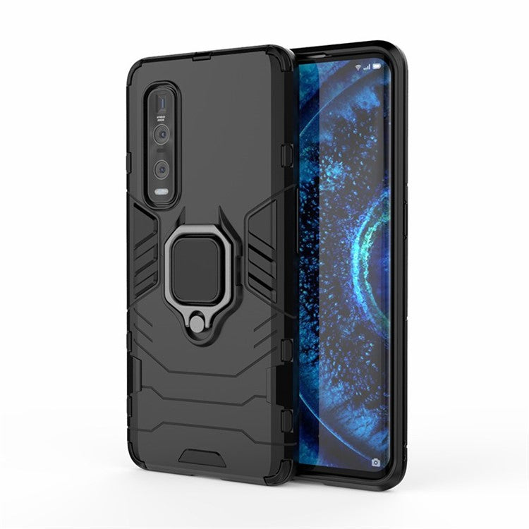 With Cool Guard Ring Holder Kickstand PC+TPU Cover for Oppo Find X2 Pro - Black